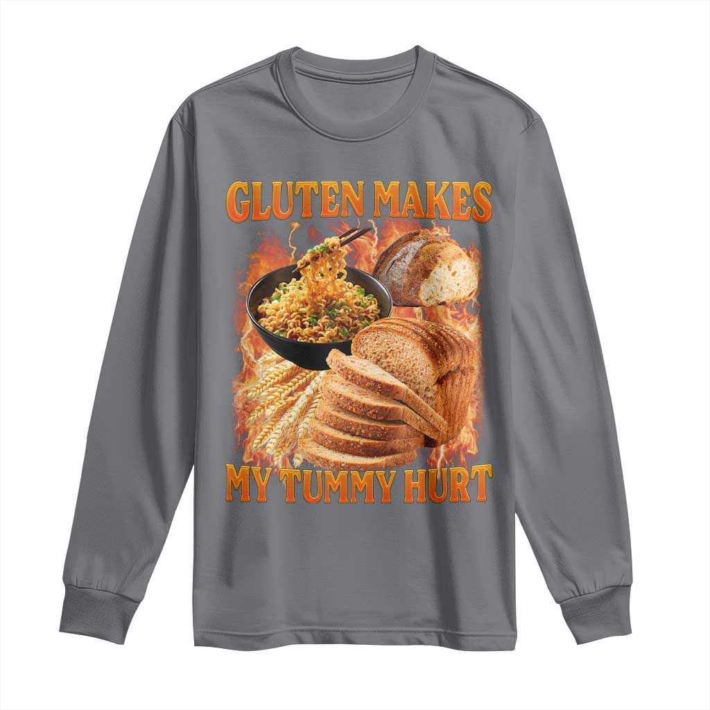 Funny Gluten Free Long Sleeve Shirt Gluten Makes My Tummy Hurt Vintage Bootleg Graphic
