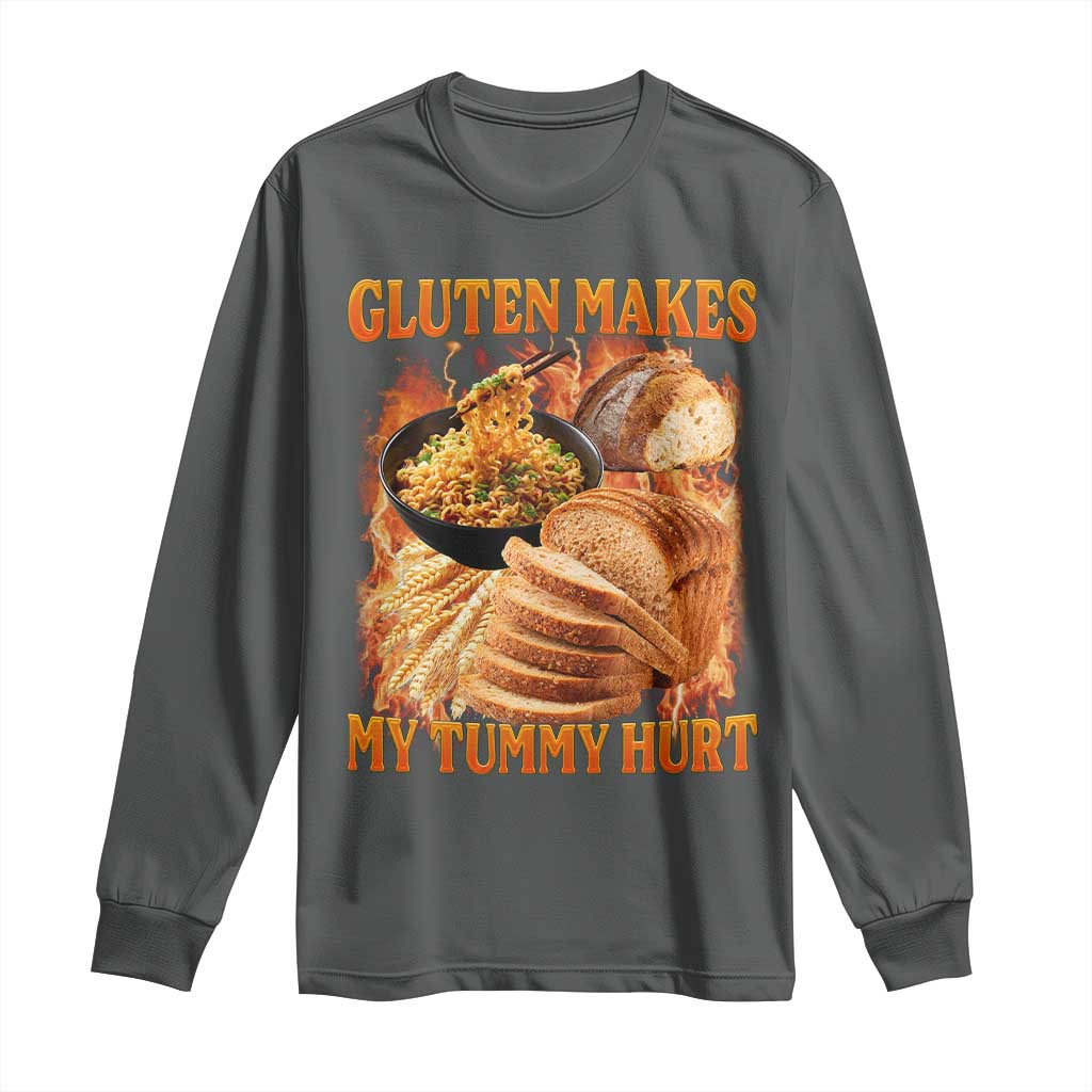 Funny Gluten Free Long Sleeve Shirt Gluten Makes My Tummy Hurt Vintage Bootleg Graphic