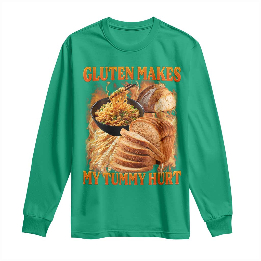 Funny Gluten Free Long Sleeve Shirt Gluten Makes My Tummy Hurt Vintage Bootleg Graphic