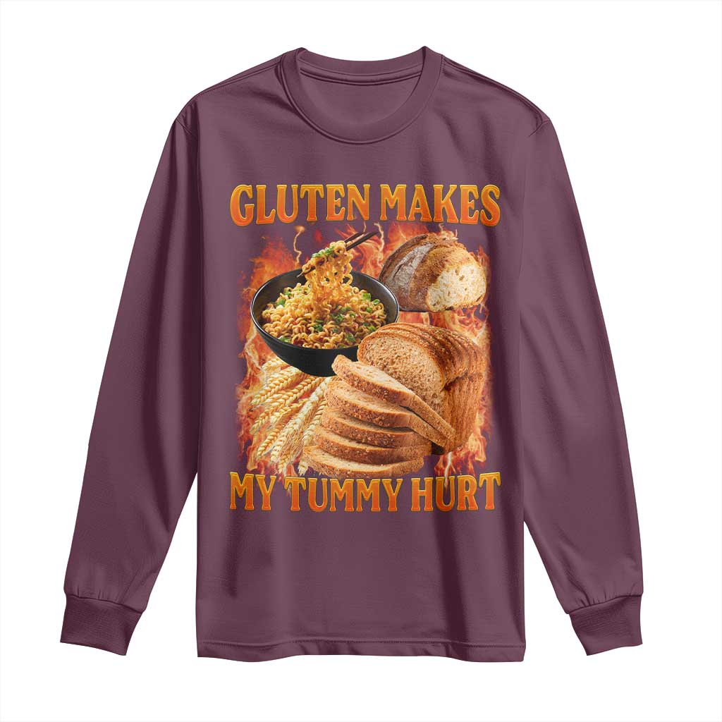 Funny Gluten Free Long Sleeve Shirt Gluten Makes My Tummy Hurt Vintage Bootleg Graphic