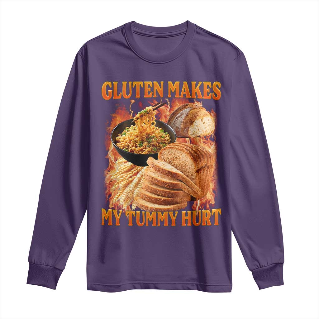 Funny Gluten Free Long Sleeve Shirt Gluten Makes My Tummy Hurt Vintage Bootleg Graphic