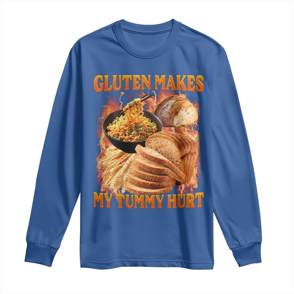 Funny Gluten Free Long Sleeve Shirt Gluten Makes My Tummy Hurt Vintage Bootleg Graphic