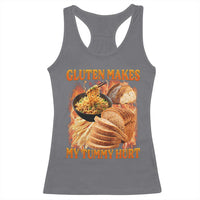 Funny Gluten Free Racerback Tank Top Gluten Makes My Tummy Hurt Vintage Bootleg Graphic