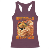 Funny Gluten Free Racerback Tank Top Gluten Makes My Tummy Hurt Vintage Bootleg Graphic