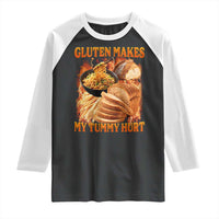 Funny Gluten Free Raglan Shirt Gluten Makes My Tummy Hurt Vintage Bootleg Graphic
