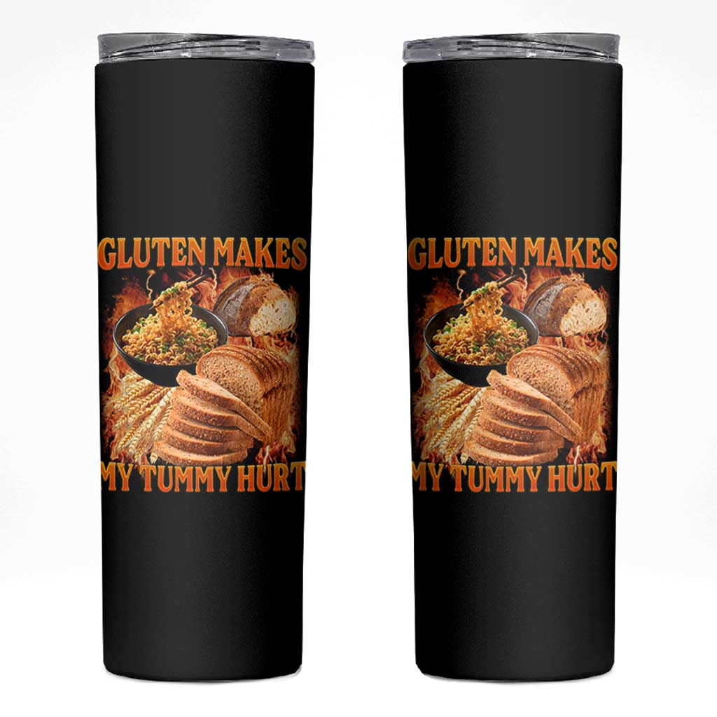 Funny Gluten Free Skinny Tumbler Gluten Makes My Tummy Hurt Vintage Bootleg Graphic