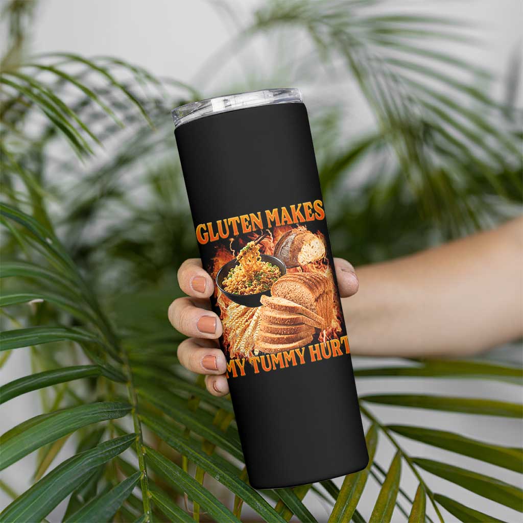 Funny Gluten Free Skinny Tumbler Gluten Makes My Tummy Hurt Vintage Bootleg Graphic
