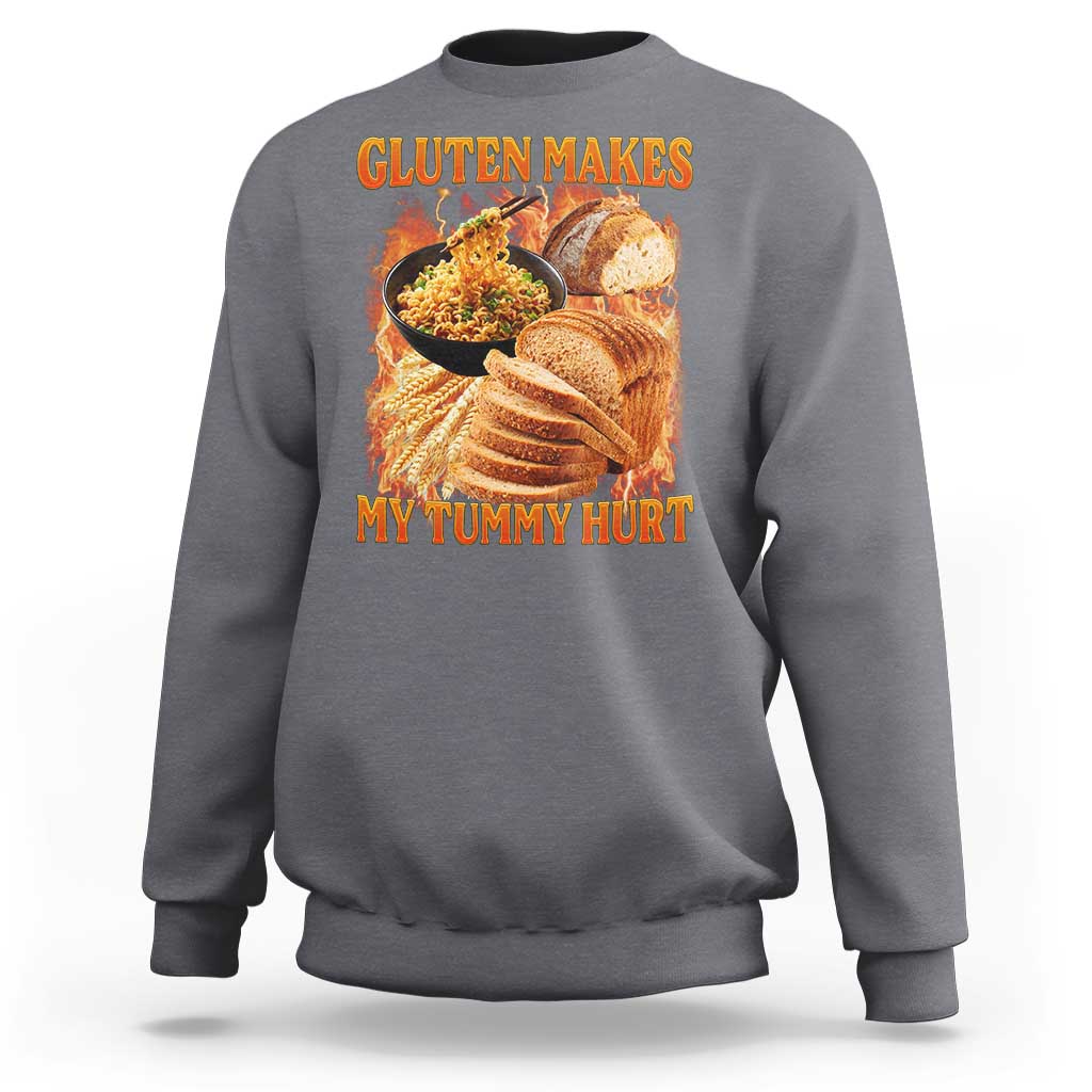 Funny Gluten Free Sweatshirt Gluten Makes My Tummy Hurt Vintage Bootleg Graphic