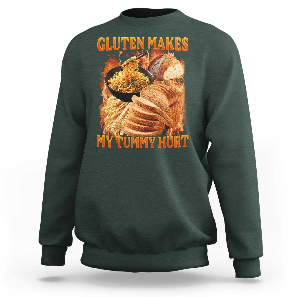 Funny Gluten Free Sweatshirt Gluten Makes My Tummy Hurt Vintage Bootleg Graphic