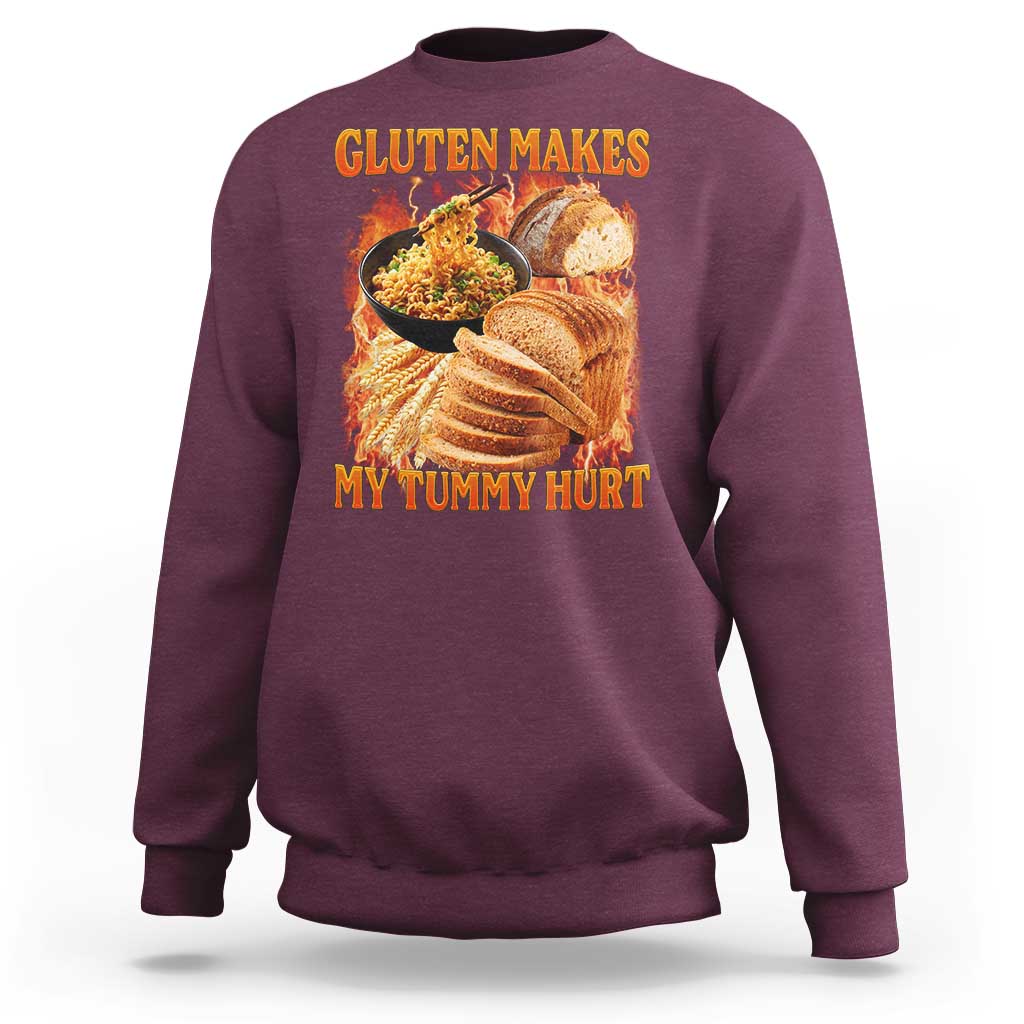 Funny Gluten Free Sweatshirt Gluten Makes My Tummy Hurt Vintage Bootleg Graphic
