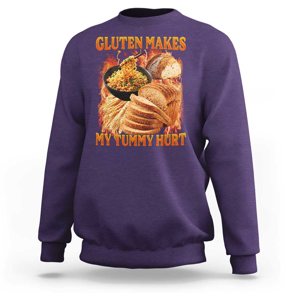 Funny Gluten Free Sweatshirt Gluten Makes My Tummy Hurt Vintage Bootleg Graphic