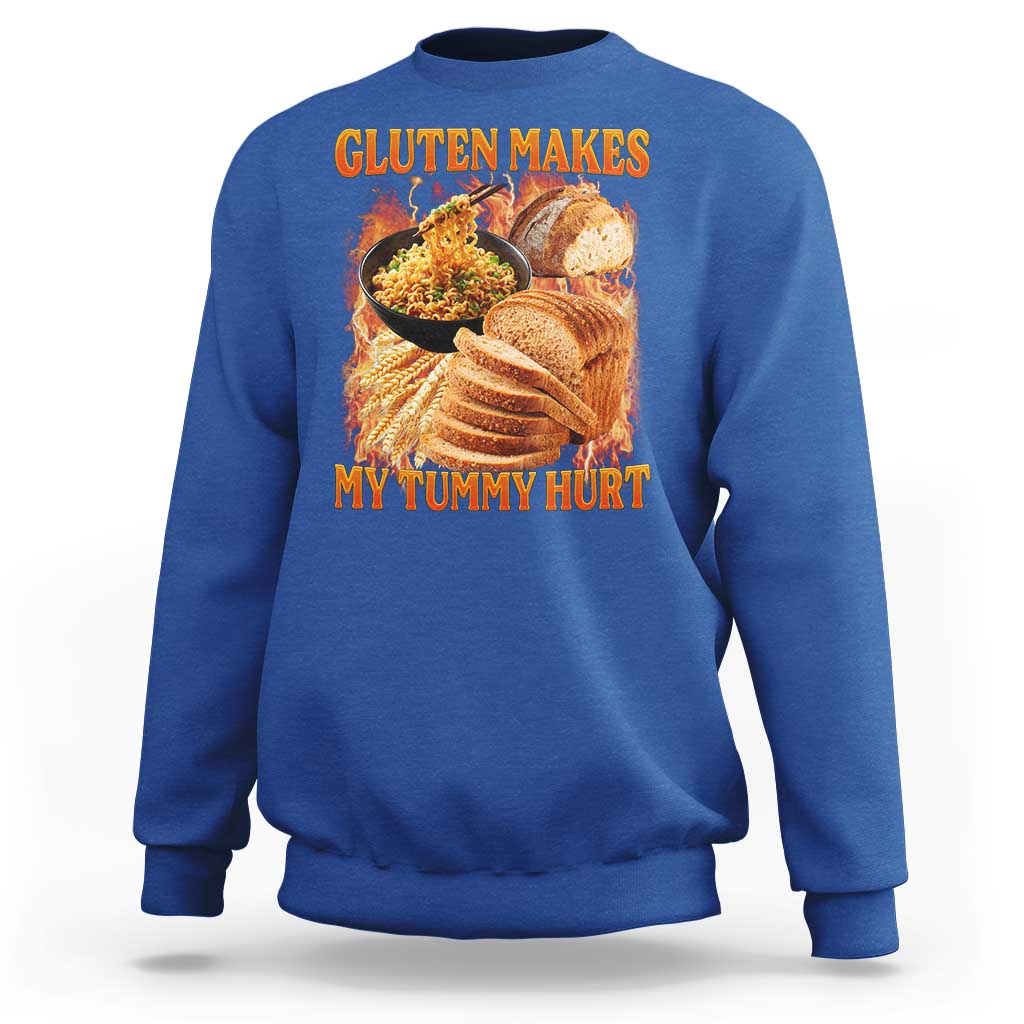 Funny Gluten Free Sweatshirt Gluten Makes My Tummy Hurt Vintage Bootleg Graphic