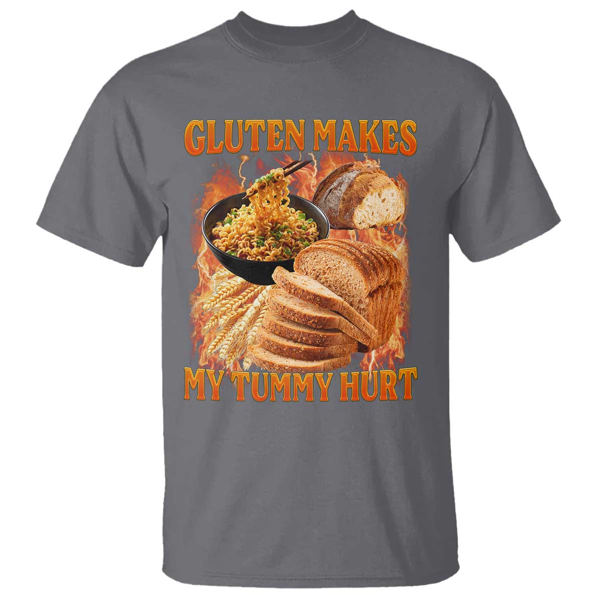 Funny Gluten Free T Shirt Gluten Makes My Tummy Hurt Vintage Bootleg Graphic