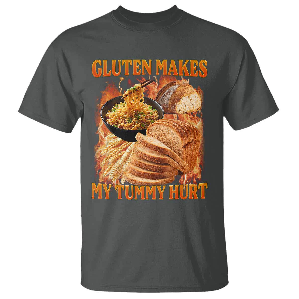 Funny Gluten Free T Shirt Gluten Makes My Tummy Hurt Vintage Bootleg Graphic