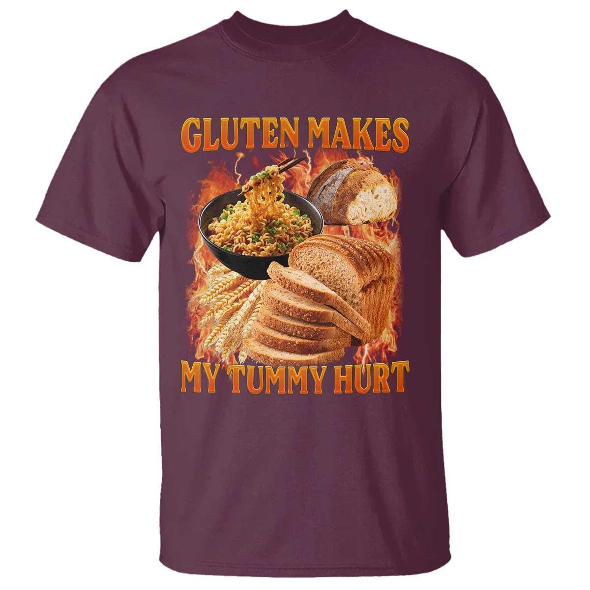 Funny Gluten Free T Shirt Gluten Makes My Tummy Hurt Vintage Bootleg Graphic