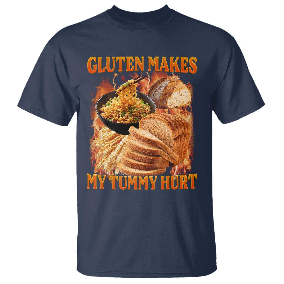 Funny Gluten Free T Shirt Gluten Makes My Tummy Hurt Vintage Bootleg Graphic