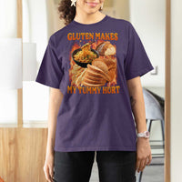 Funny Gluten Free T Shirt For Women Gluten Makes My Tummy Hurt Vintage Bootleg Graphic
