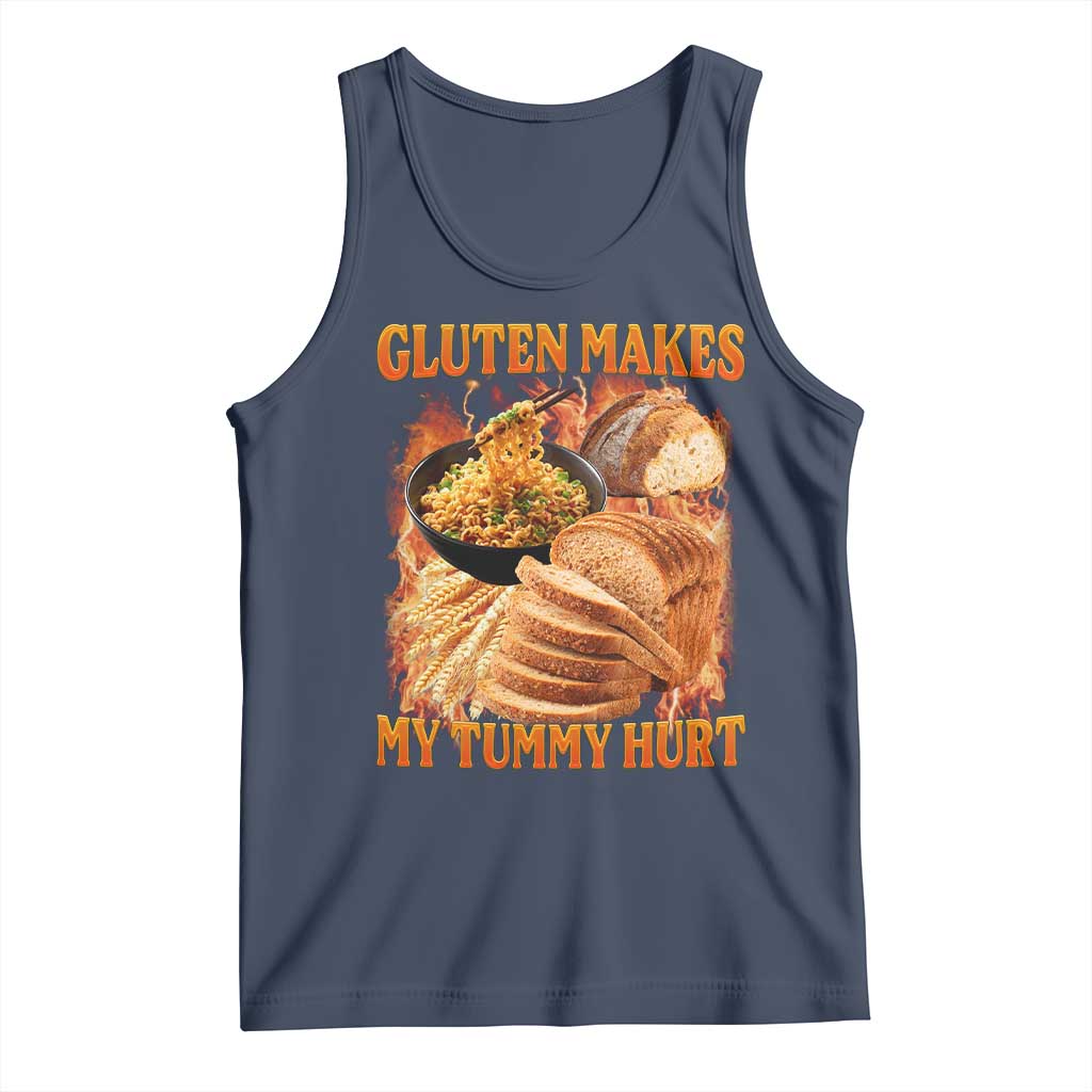 Funny Gluten Free Tank Top Gluten Makes My Tummy Hurt Vintage Bootleg Graphic