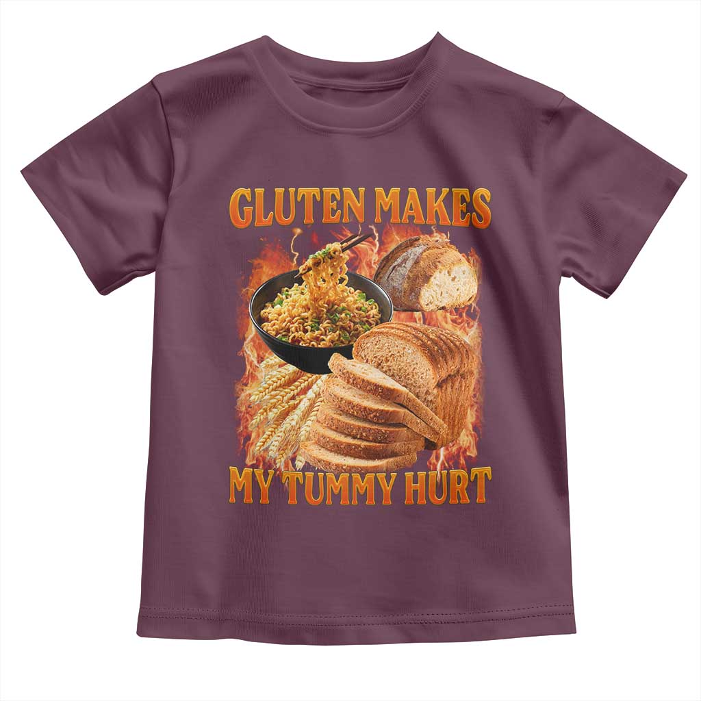 Funny Gluten Free Toddler T Shirt Gluten Makes My Tummy Hurt Vintage Bootleg Graphic
