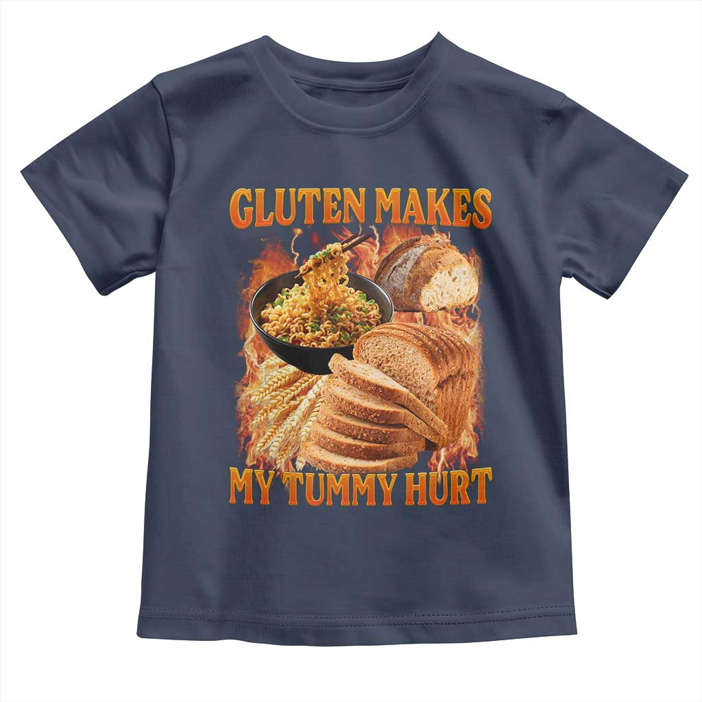 Funny Gluten Free Toddler T Shirt Gluten Makes My Tummy Hurt Vintage Bootleg Graphic