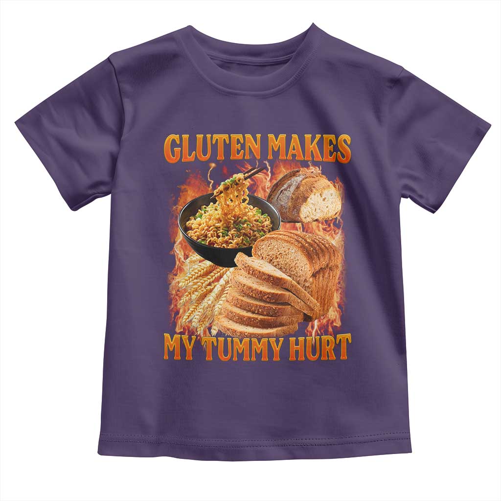 Funny Gluten Free Toddler T Shirt Gluten Makes My Tummy Hurt Vintage Bootleg Graphic