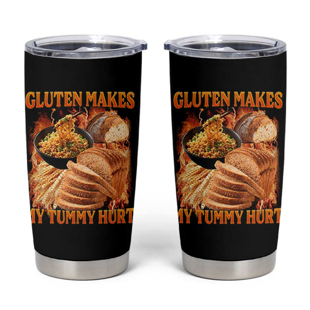 Funny Gluten Free Tumbler Cup Gluten Makes My Tummy Hurt Vintage Bootleg Graphic