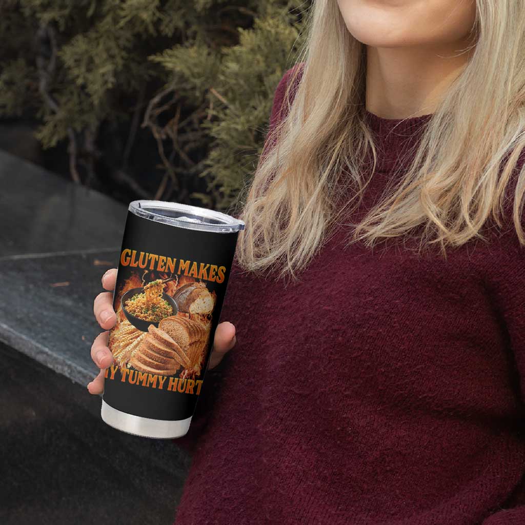 Funny Gluten Free Tumbler Cup Gluten Makes My Tummy Hurt Vintage Bootleg Graphic