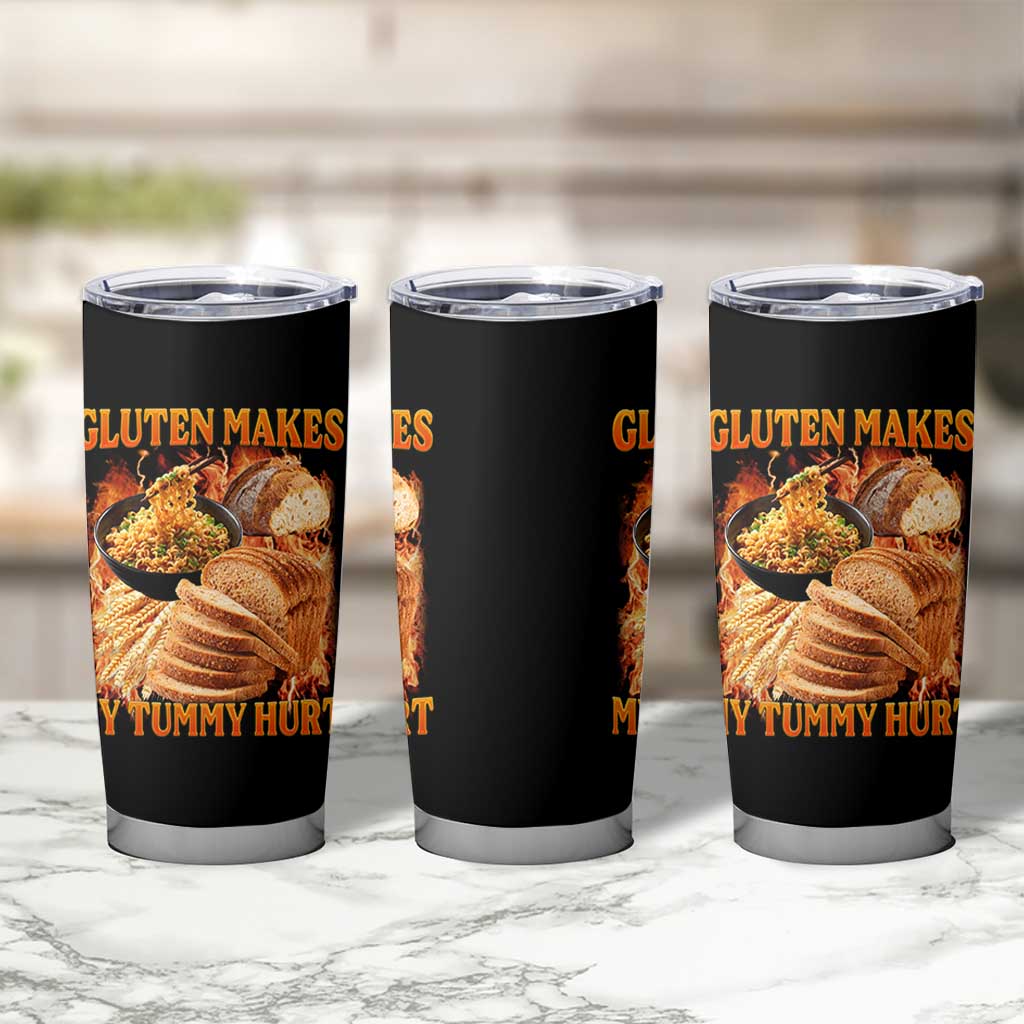Funny Gluten Free Tumbler Cup Gluten Makes My Tummy Hurt Vintage Bootleg Graphic