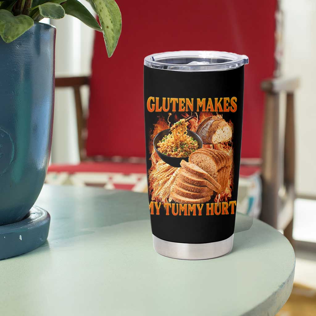 Funny Gluten Free Tumbler Cup Gluten Makes My Tummy Hurt Vintage Bootleg Graphic