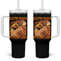 Funny Gluten Free Tumbler With Handle Gluten Makes My Tummy Hurt Vintage Bootleg Graphic