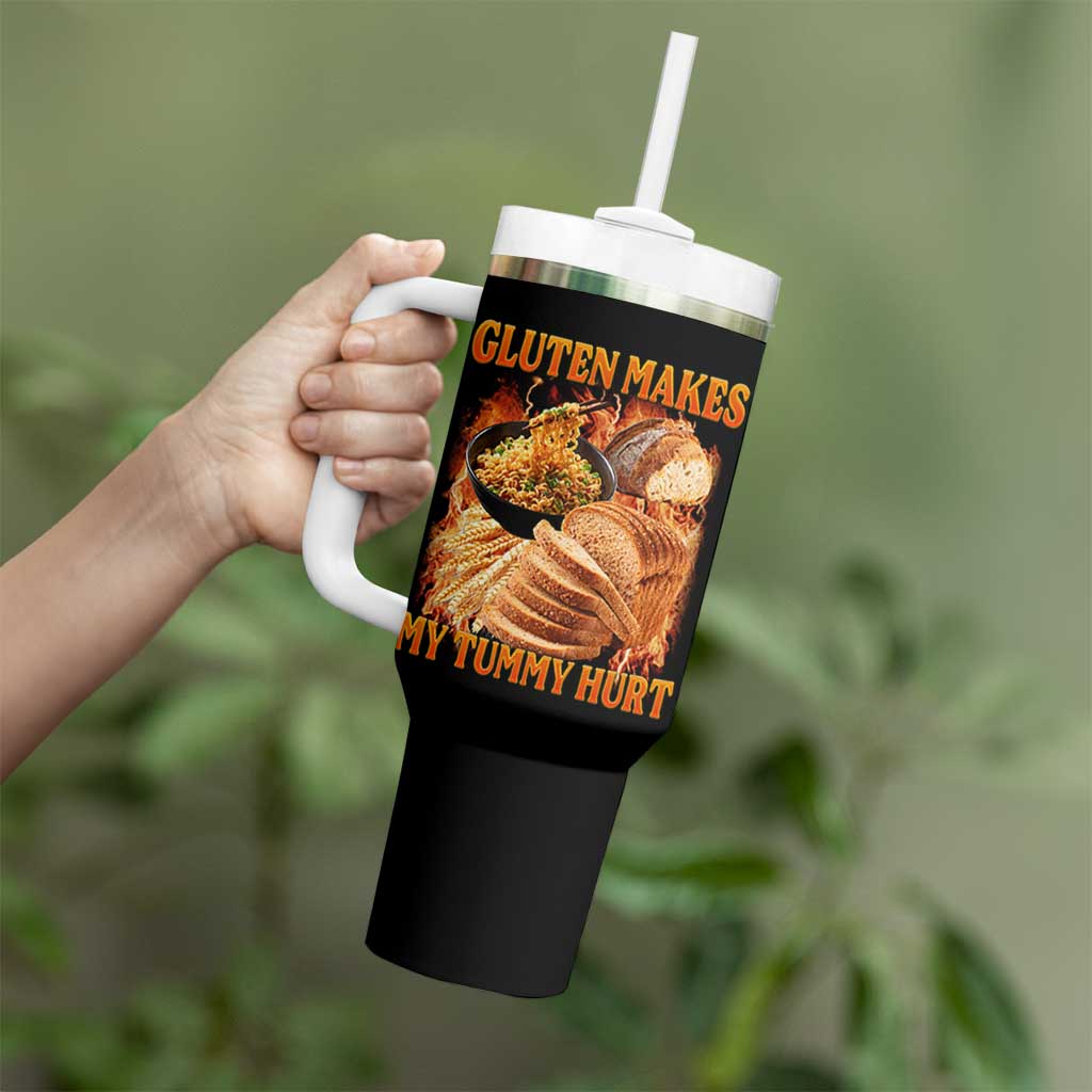 Funny Gluten Free Tumbler With Handle Gluten Makes My Tummy Hurt Vintage Bootleg Graphic