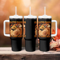 Funny Gluten Free Tumbler With Handle Gluten Makes My Tummy Hurt Vintage Bootleg Graphic