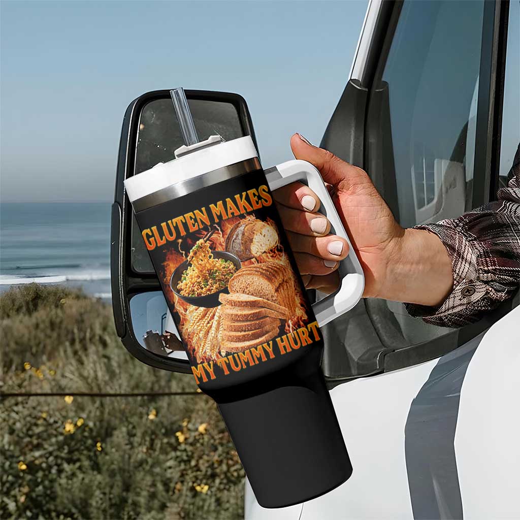 Funny Gluten Free Tumbler With Handle Gluten Makes My Tummy Hurt Vintage Bootleg Graphic