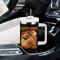 Funny Gluten Free Tumbler With Handle Gluten Makes My Tummy Hurt Vintage Bootleg Graphic