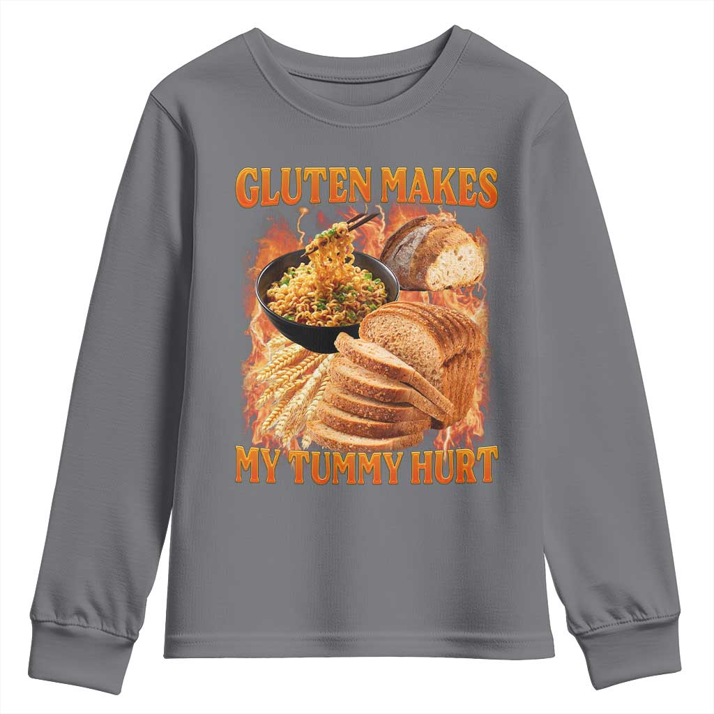 Funny Gluten Free Youth Sweatshirt Gluten Makes My Tummy Hurt Vintage Bootleg Graphic