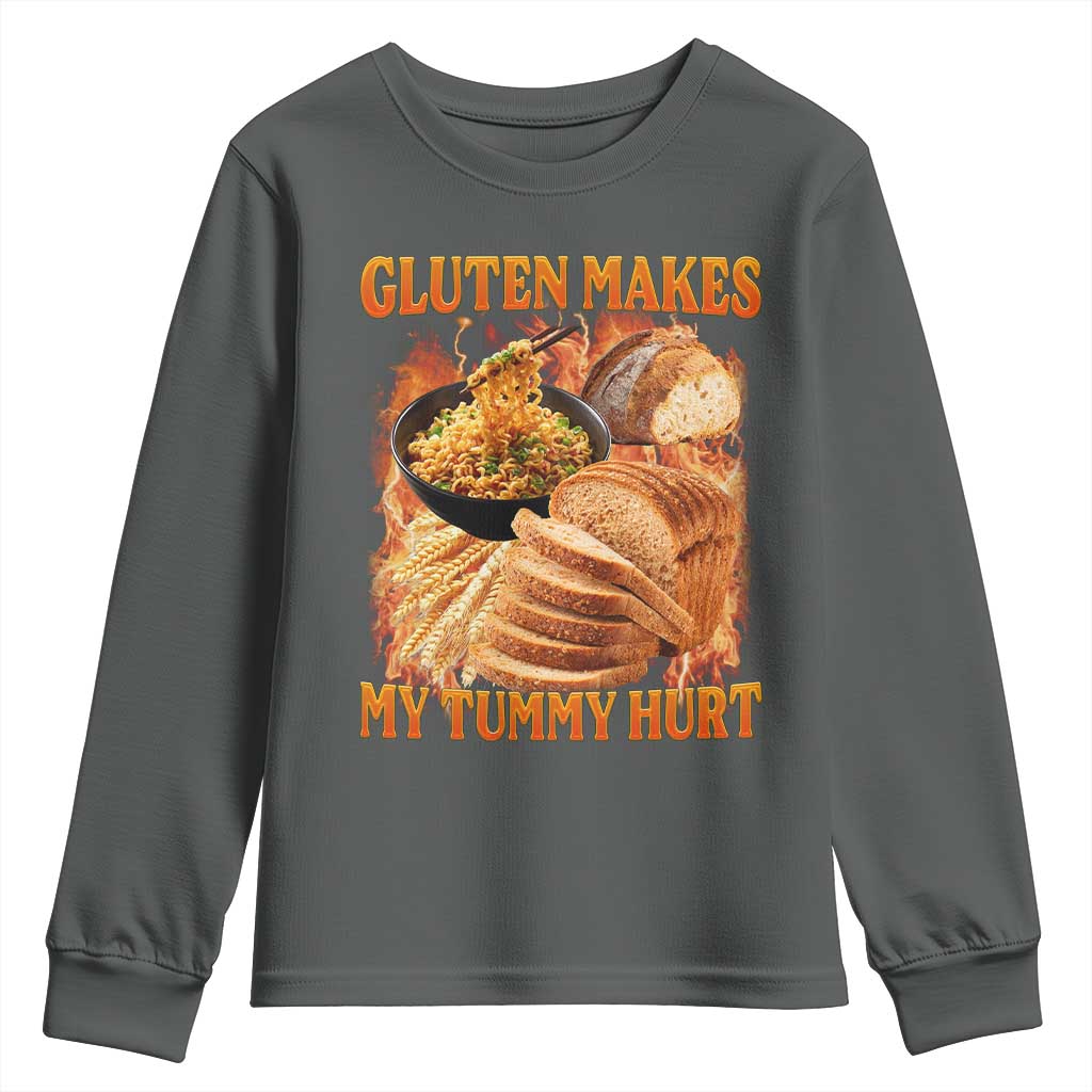 Funny Gluten Free Youth Sweatshirt Gluten Makes My Tummy Hurt Vintage Bootleg Graphic