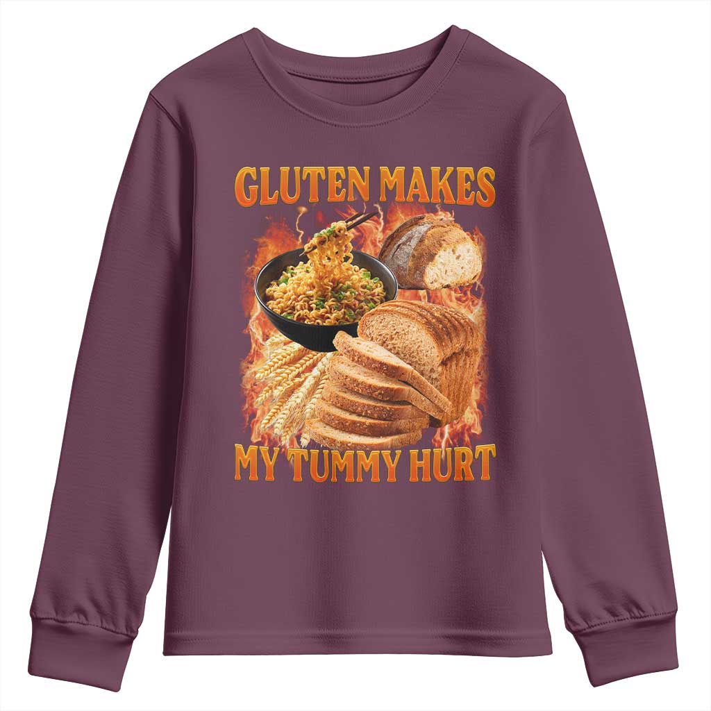 Funny Gluten Free Youth Sweatshirt Gluten Makes My Tummy Hurt Vintage Bootleg Graphic