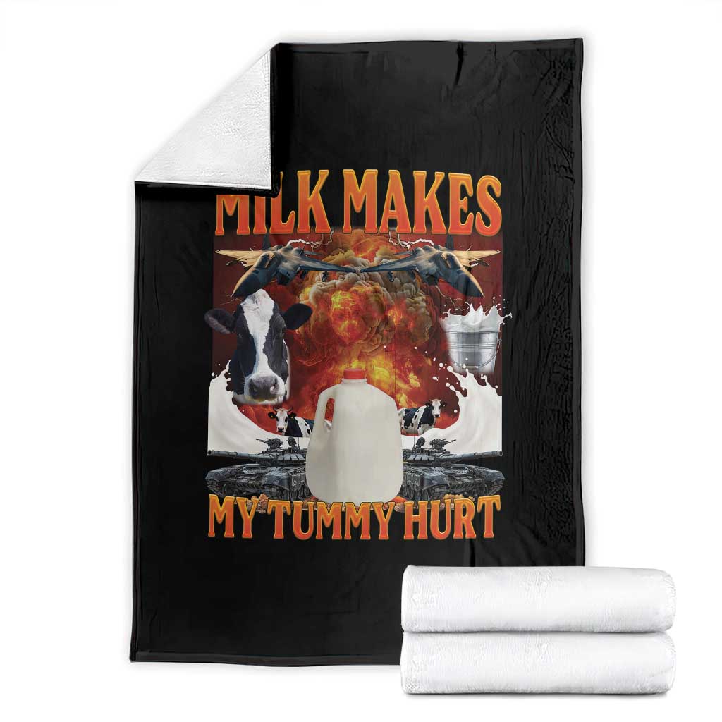 Lactose Intolerant Meme Throw Blanket Milk Makes My Tummy Hurt Vintage Bootleg Graphic