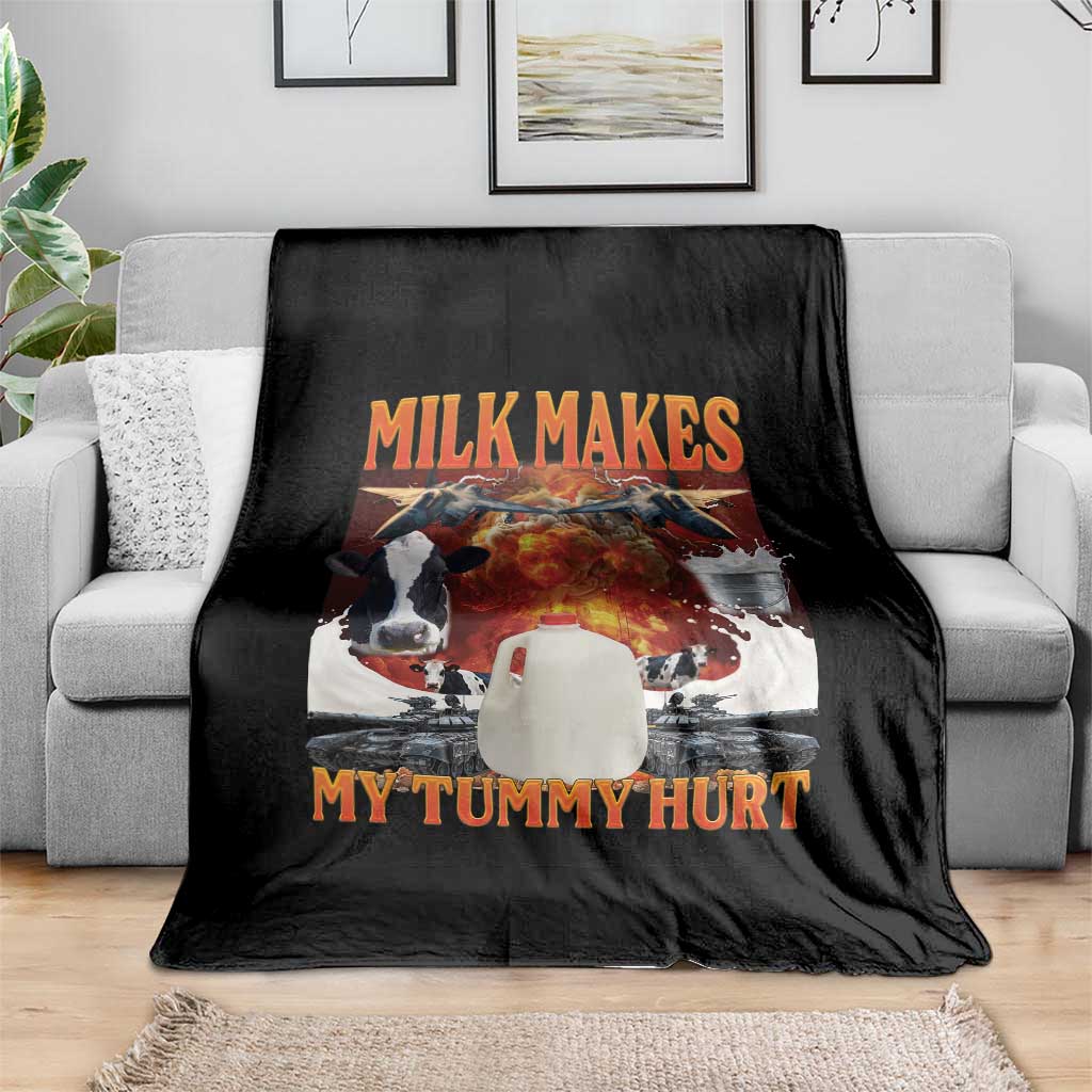 Lactose Intolerant Meme Throw Blanket Milk Makes My Tummy Hurt Vintage Bootleg Graphic