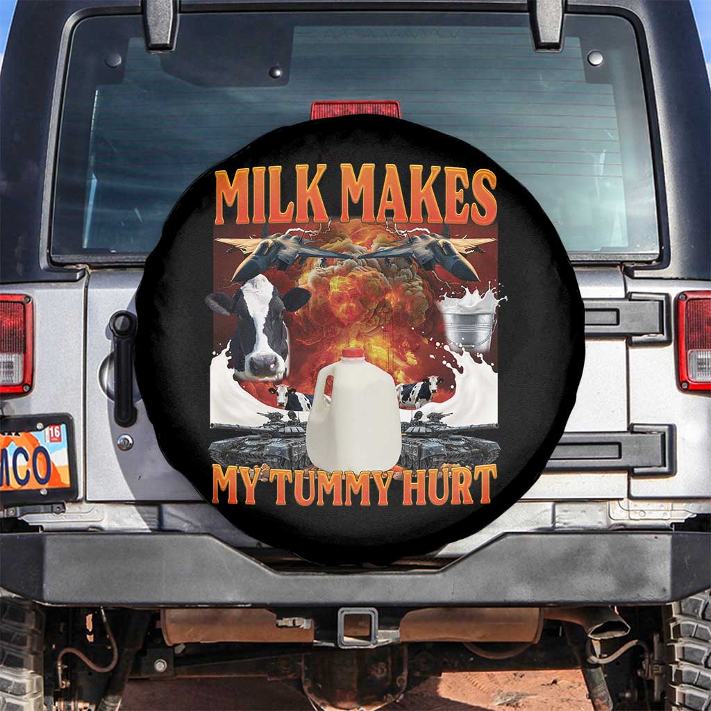 Lactose Intolerant Meme Spare Tire Cover Milk Makes My Tummy Hurt Vintage Bootleg Graphic