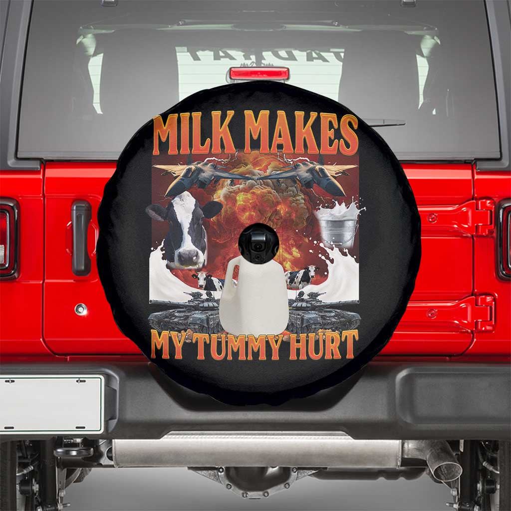 Lactose Intolerant Meme Spare Tire Cover Milk Makes My Tummy Hurt Vintage Bootleg Graphic