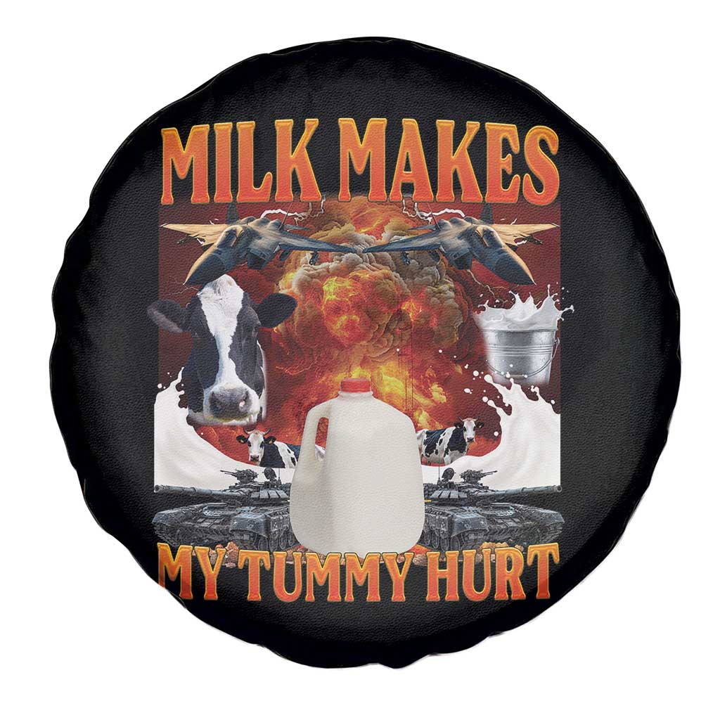 Lactose Intolerant Meme Spare Tire Cover Milk Makes My Tummy Hurt Vintage Bootleg Graphic