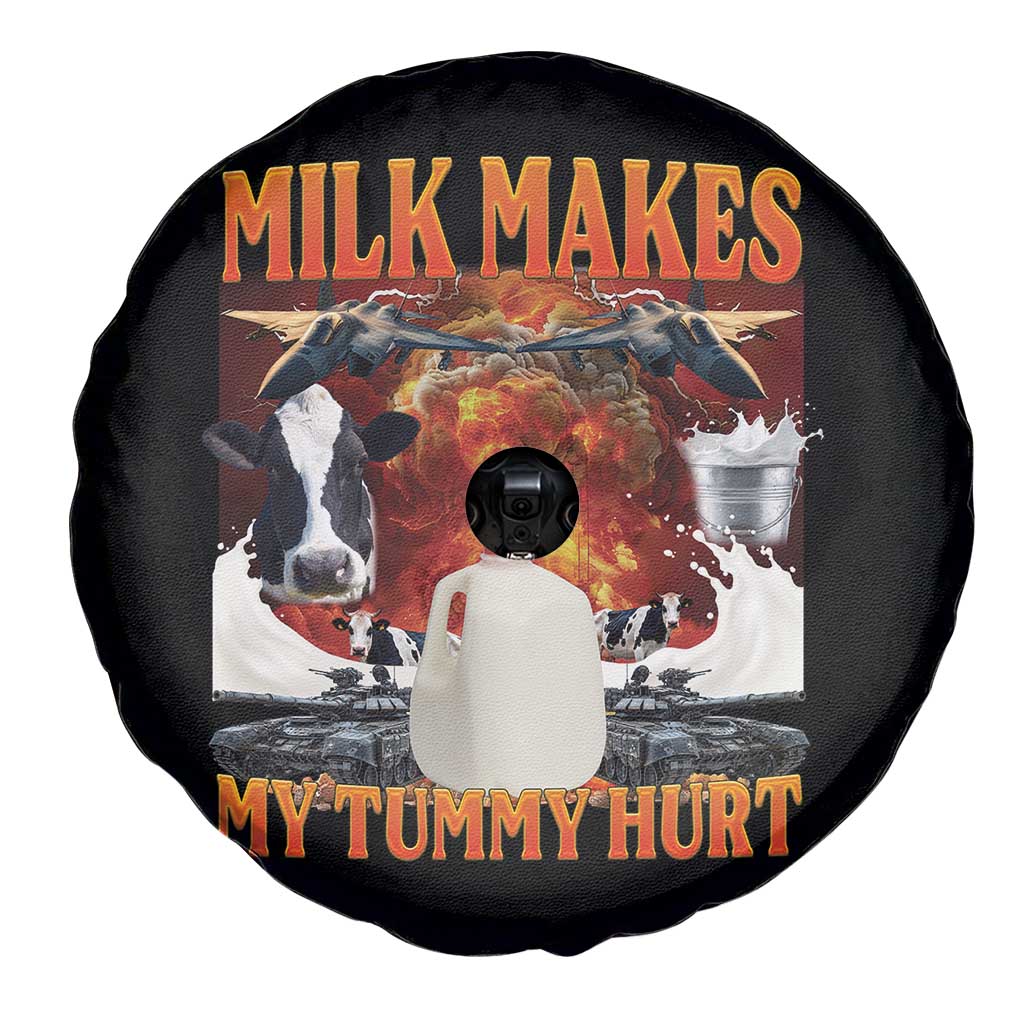 Lactose Intolerant Meme Spare Tire Cover Milk Makes My Tummy Hurt Vintage Bootleg Graphic