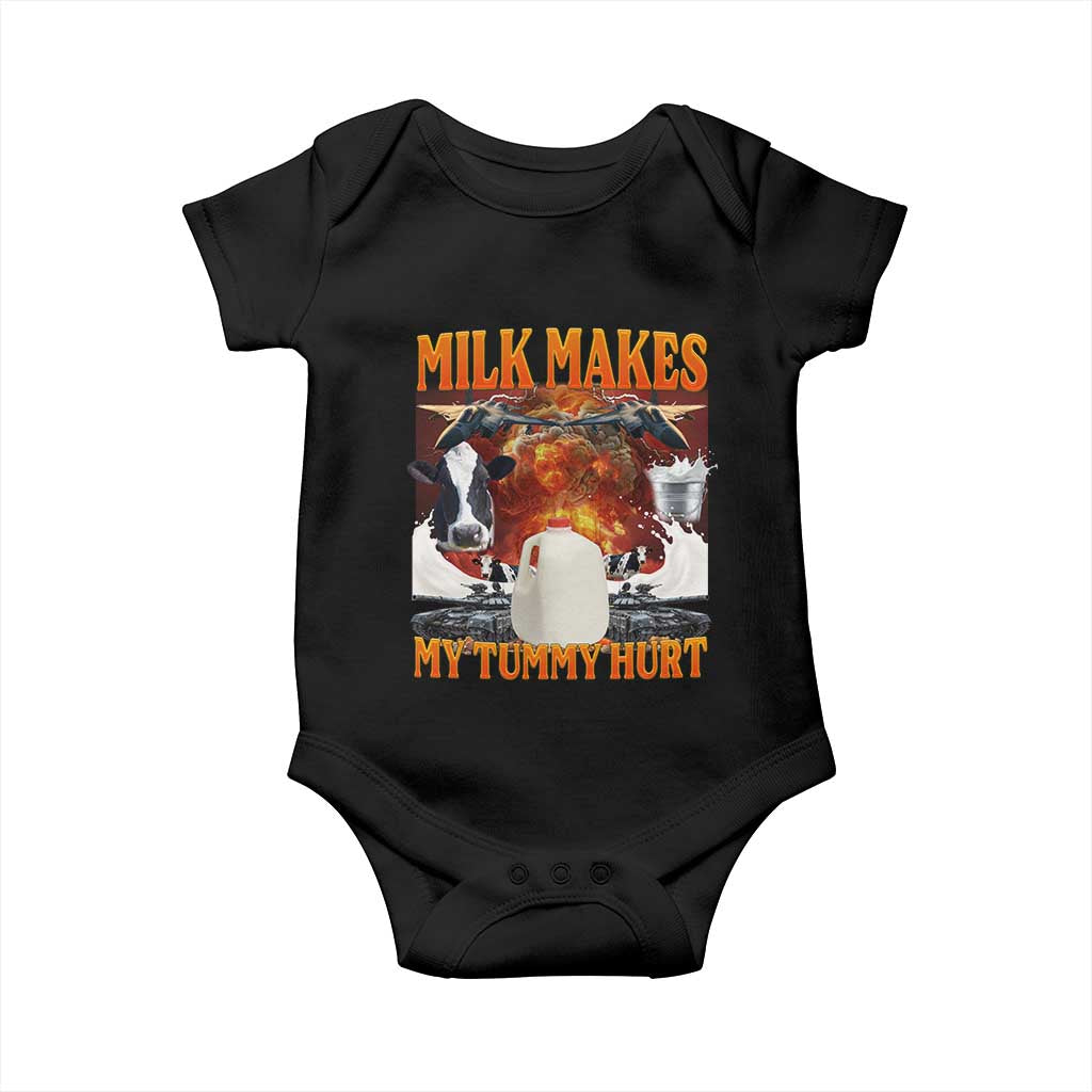 Lactose Intolerant Meme Baby Onesie Milk Makes My Tummy Hurt Vintage Bootleg Graphic