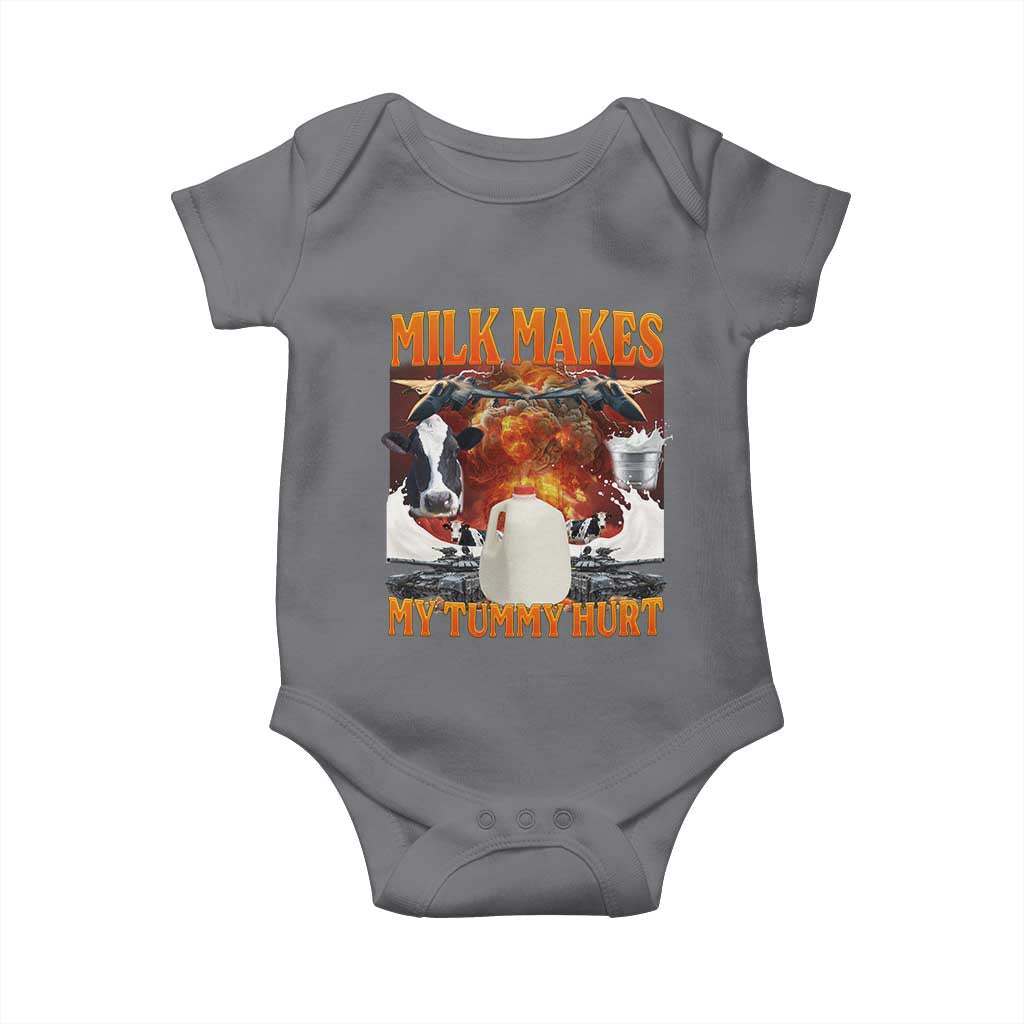 Lactose Intolerant Meme Baby Onesie Milk Makes My Tummy Hurt Vintage Bootleg Graphic