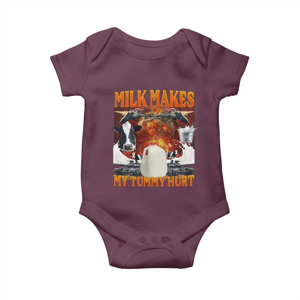 Lactose Intolerant Meme Baby Onesie Milk Makes My Tummy Hurt Vintage Bootleg Graphic