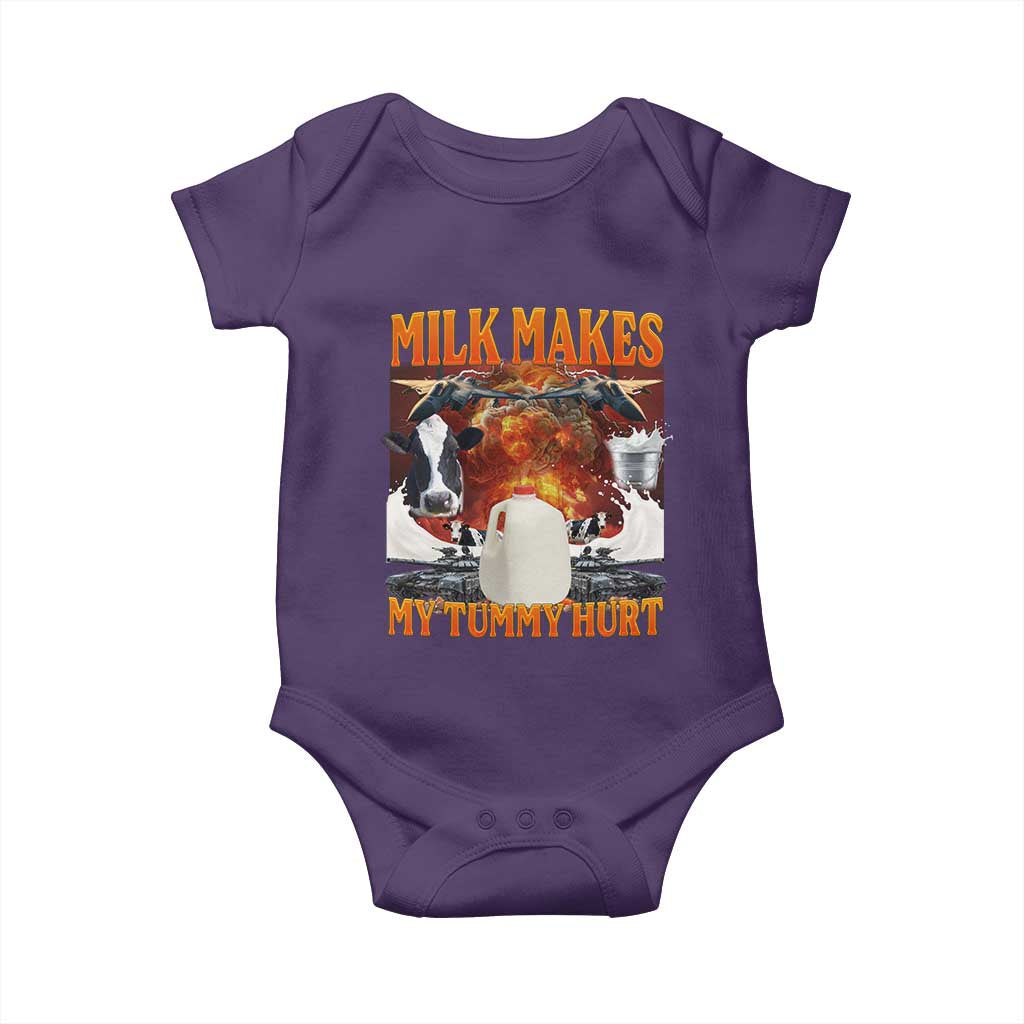 Lactose Intolerant Meme Baby Onesie Milk Makes My Tummy Hurt Vintage Bootleg Graphic