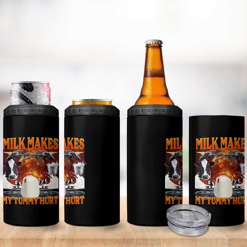 Lactose Intolerant Meme 4 in 1 Can Cooler Tumbler Milk Makes My Tummy Hurt Vintage Bootleg Graphic