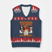Lactose Intolerant Meme V-Neck Knit Sweater Vest Milk Makes My Tummy Hurt Vintage Bootleg Graphic