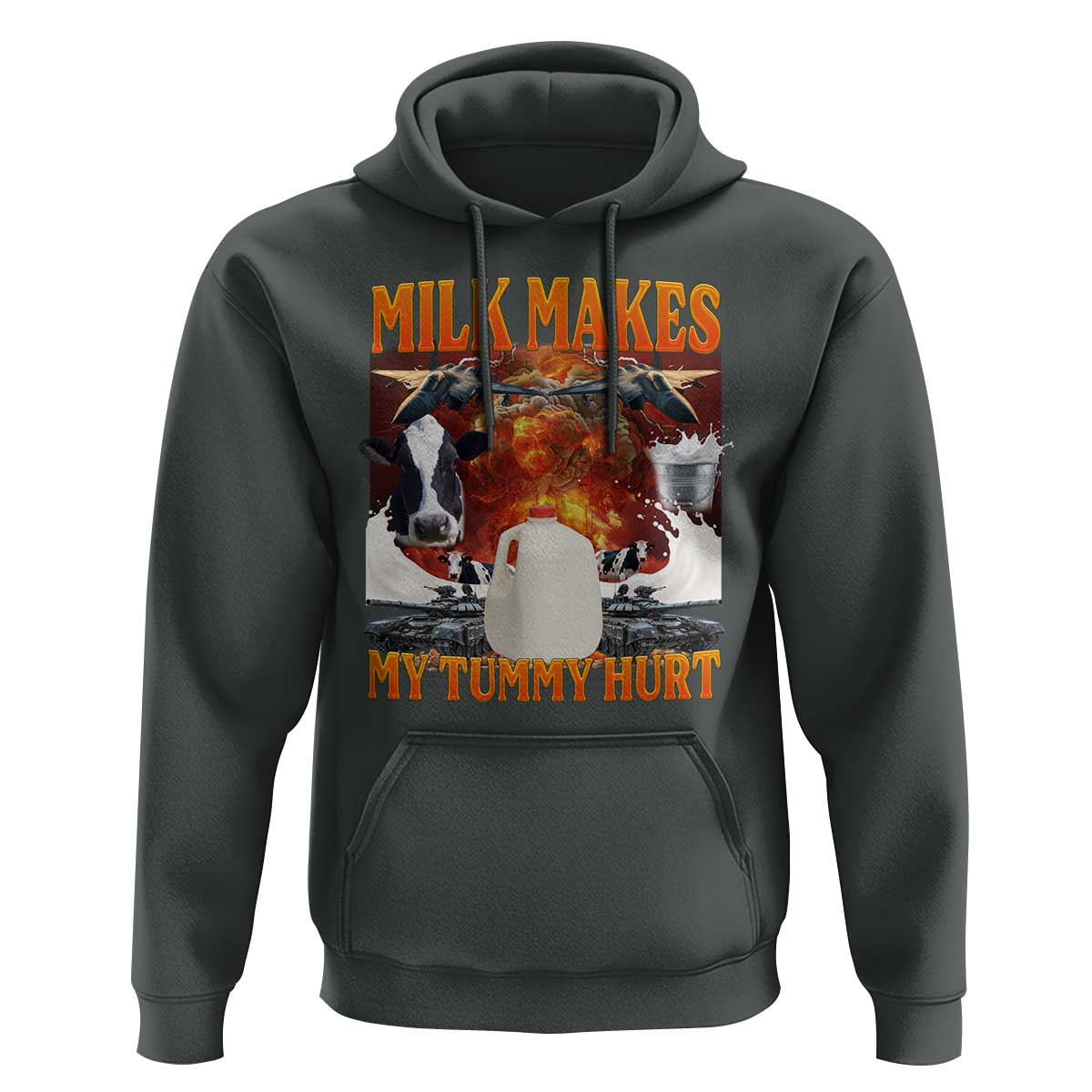 Lactose Intolerant Meme Hoodie Milk Makes My Tummy Hurt Vintage Bootleg Graphic